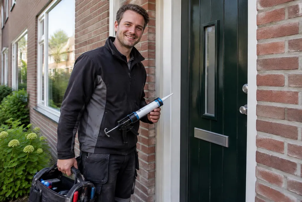 Vakman van Kitbedrijf Sliedrecht bij de voordeur van een woning